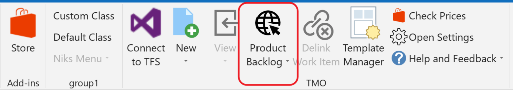 Click the product backlog button to navigate